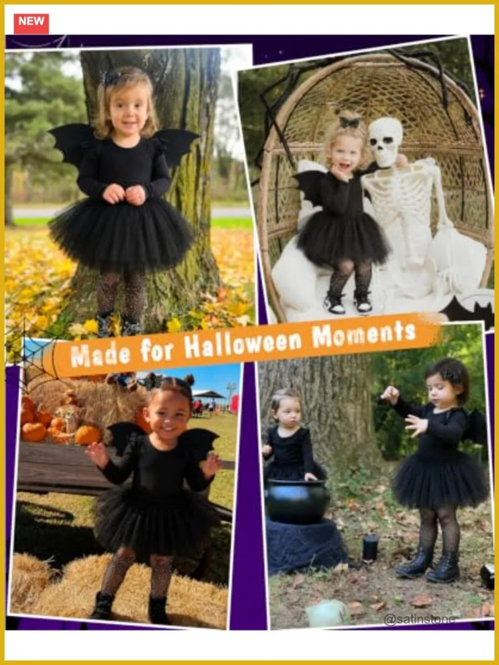 Kids Bat Girl Costume Halloween Tutu Set Toddler